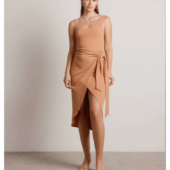 Dresses | Tan Wrap Midi Dress | Poshmark